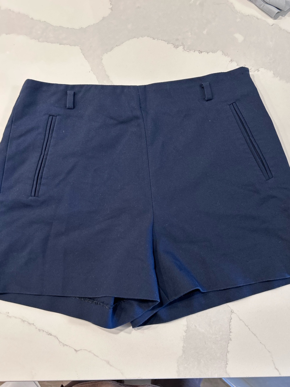 Zara Navy Tailored Flat-Front Dress Shorts